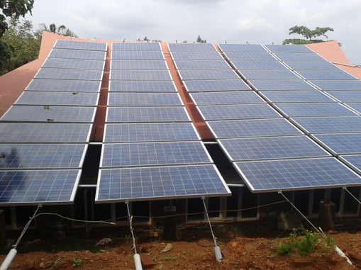 Flexible solar panels place on a hill converted using hot air welding