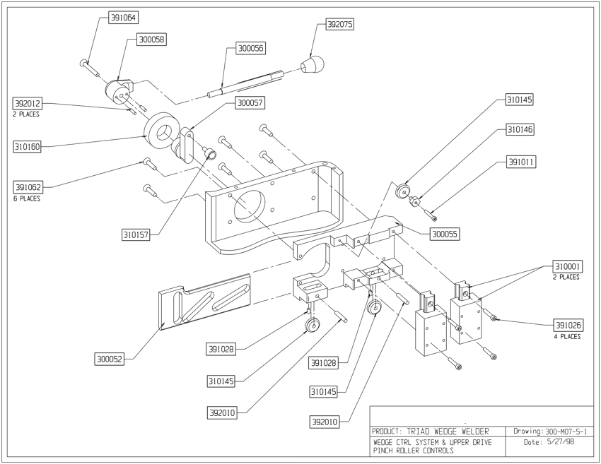 Sistema de control de cuña de parte en tríada y controles del rodillo de presión de transmisión superior